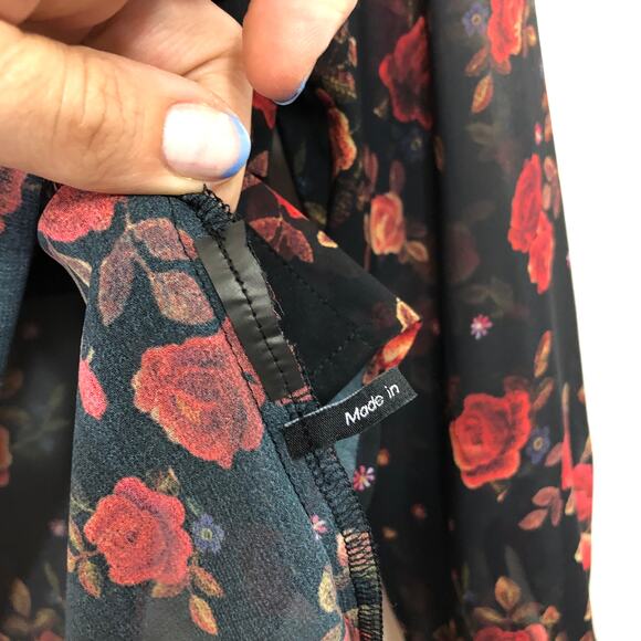 Kooples Romantic Rose Muslin Blouse Black Red Sheer Button Down xs - Picture 7 of 10